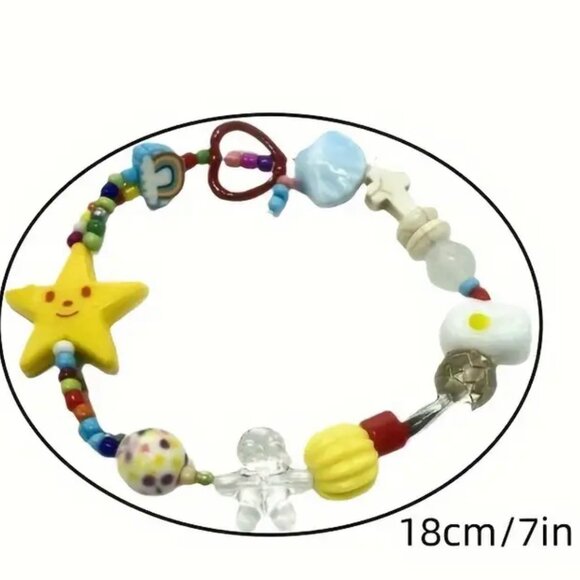 Multicolored Handmade Beaded Friendship Bracelet Star Heart Cross Human Rainbow - Picture 3 of 3